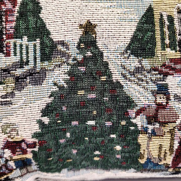 Christmas Throw Pillows 2 Winter Village Scene Tapestry Rite Aid 15'' Accent New - Picture 4 of 6
